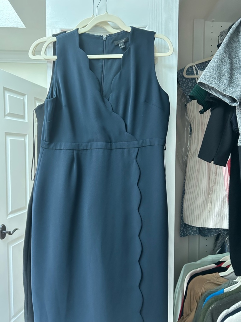 J. Crew Navy Scalloped Sheath Dress